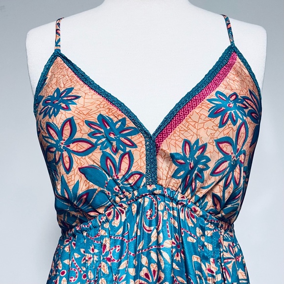 RAGA Maxi Tiered Floral Dress SZ M Somewhere in Paradise Turquoise Boho Festival - Picture 3 of 15